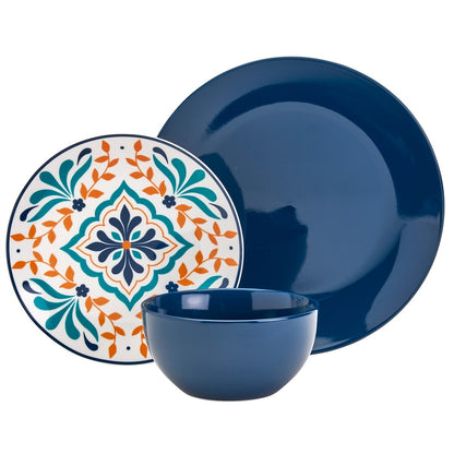 Tabletops Gallery Isabella 12-teiliges, rundes Geschirrset aus blauem Porzellan – Service für 4 Personen