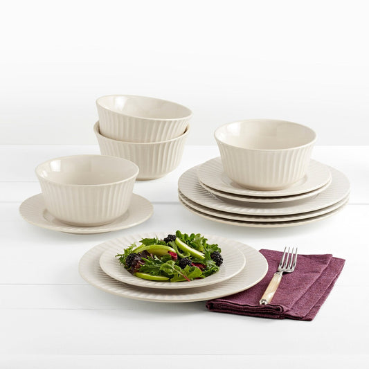 Tabletops Gallery Richmond Collection – 12-teiliges Geschirrset aus Steingut mit Prägung in Elfenbein