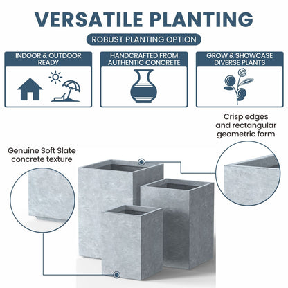 Hohe rechteckige Pflanzkästen aus Beton / Große Blumenkübel für drinnen und draußen