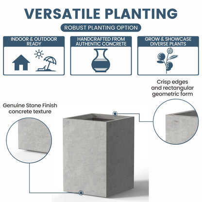 Hohe rechteckige Pflanzkästen aus Beton / Große Blumenkübel für drinnen und draußen