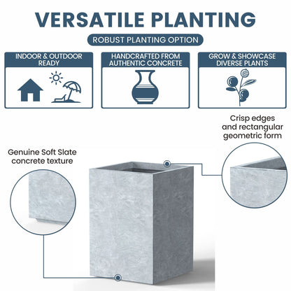 Hohe rechteckige Pflanzkästen aus Beton / Große Blumenkübel für drinnen und draußen