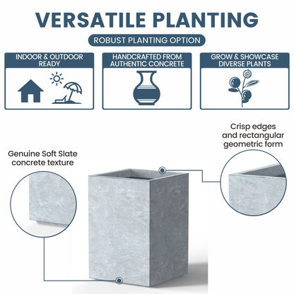 Hohe rechteckige Pflanzkästen aus Beton / Große Blumenkübel für drinnen und draußen