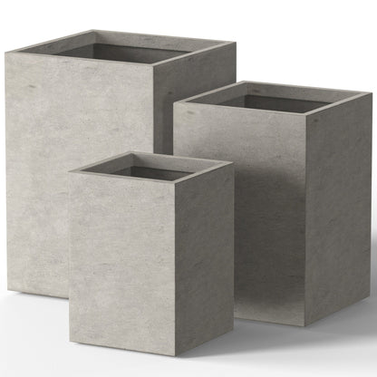 Hohe rechteckige Pflanzkästen aus Beton / Große Blumenkübel für drinnen und draußen