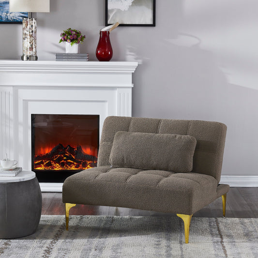 Taupe Chenille Single Modular Sofa Bed with Wood Frame