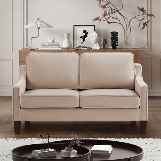 Modernes 74-Sofa mit Samtbezug in Taupe mit gewölbter Armlehne und abnehmbaren Kissen für das Wohnzimmer