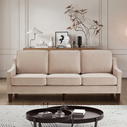 Taupe Velvet 3-seater Sofa with Scooped Armrest