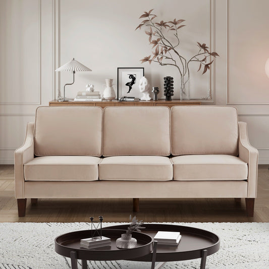 Taupe Velvet 3-seater Sofa with Scooped Armrest