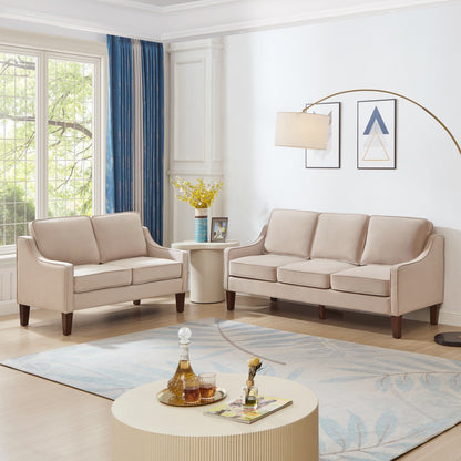 Taupe Velvet 3-seater Sofa with Scooped Armrest