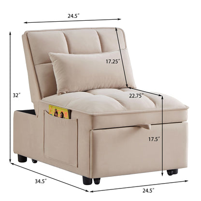 Taupe Velvet Folding Sofa Bed with Adjustable Backrest