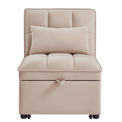 Taupe Velvet Folding Sofa Bed with Adjustable Backrest