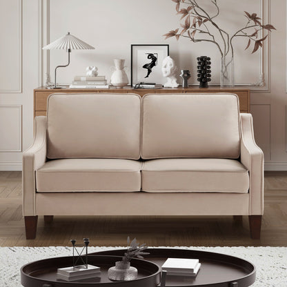 Taupe Velvet Loveseat Sofa with Scooped Armrest