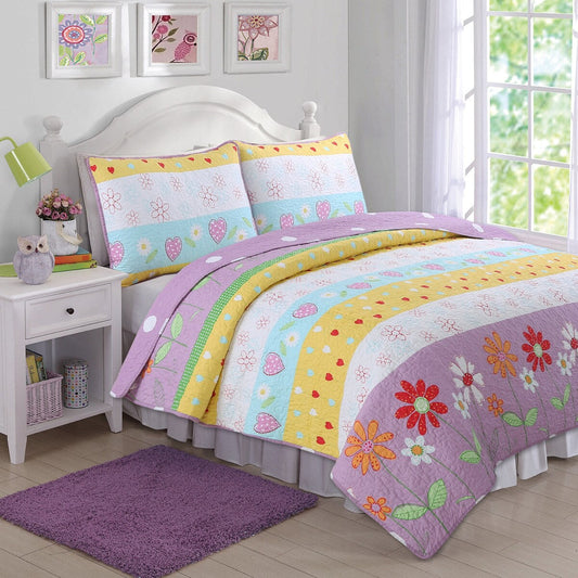 Taylor &amp; Olive Wende-Bettwäscheset mit Blumenherzen, Lila/Weiß