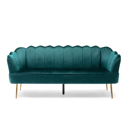 Teal 76.25 Velvet Channel Stitching 3-seater Sofa with Metal Legs for Living Room