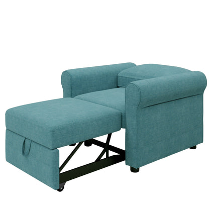 Teal Linen Convertible Single Sofa Bed with Adjustable Backrest