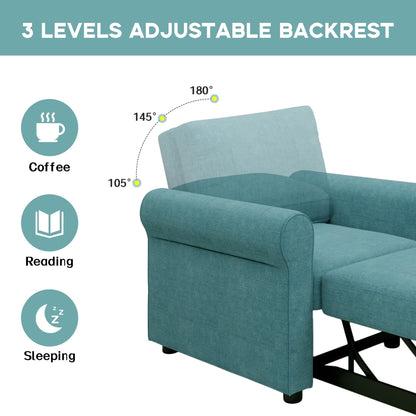 Teal Linen Convertible Single Sofa Bed with Adjustable Backrest