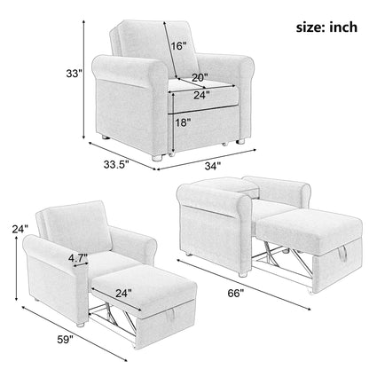 Teal Linen Convertible Single Sofa Bed with Adjustable Backrest