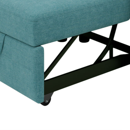 Teal Linen Convertible Single Sofa Bed with Adjustable Backrest
