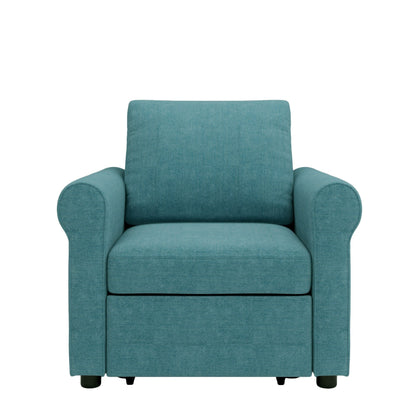 Teal Linen Convertible Single Sofa Bed with Adjustable Backrest