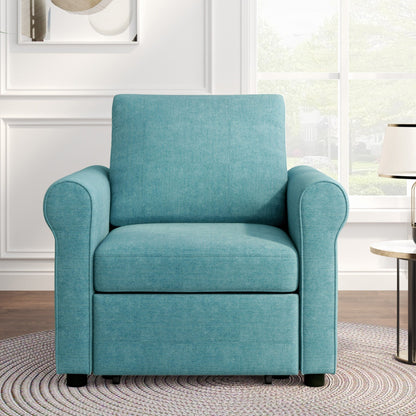 Teal Linen Convertible Single Sofa Bed with Adjustable Backrest