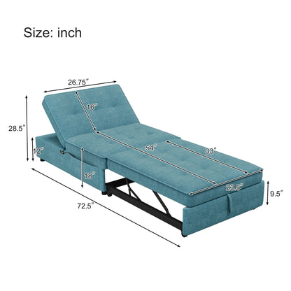 Teal Linen Ottoman Sofa Bed with Storage Pocket and USB Port