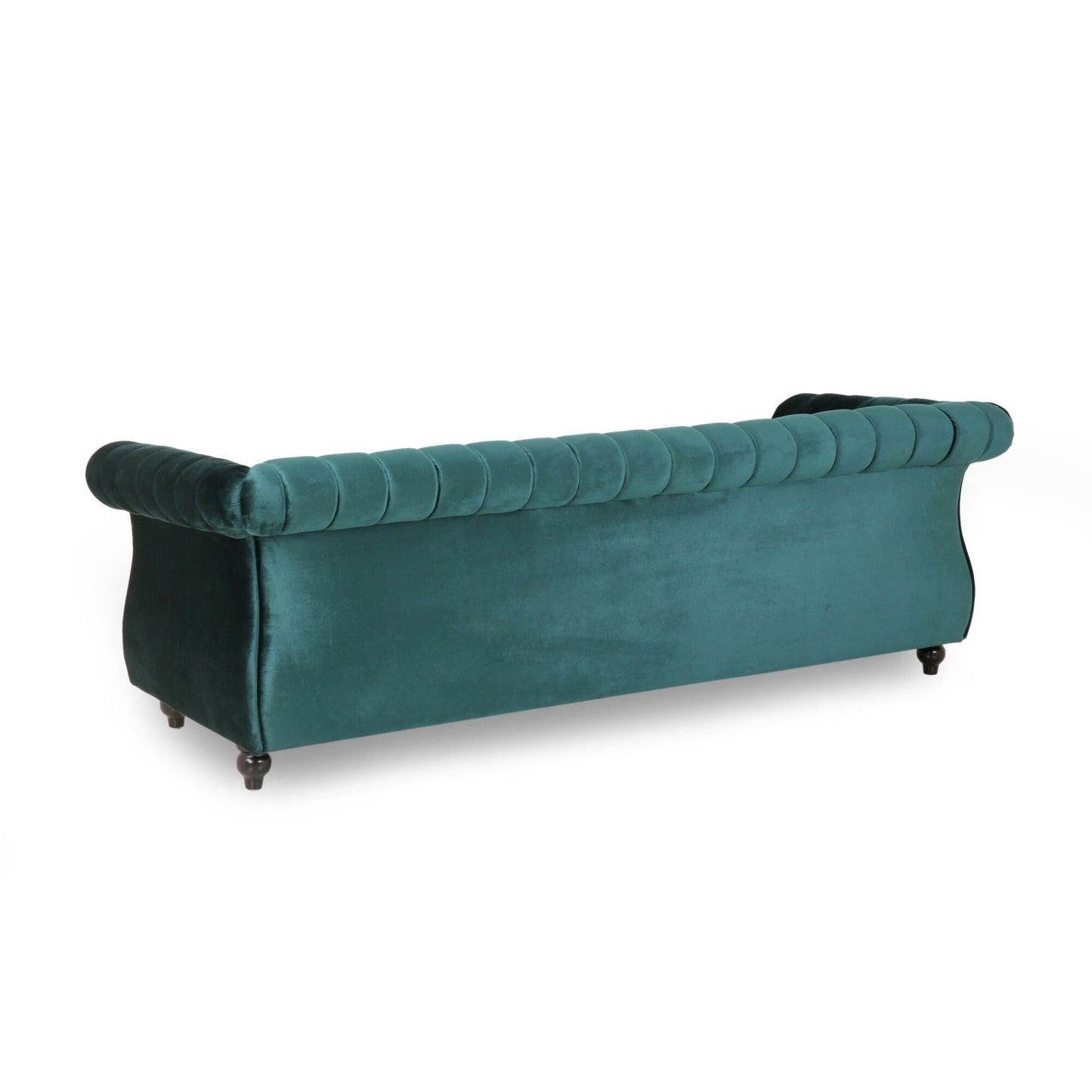 Teal Modern 84 Velvet 3-seater Rolled Arms Button Tufted Sofa with Nailhead Trim and Curved Backrest for Living Room