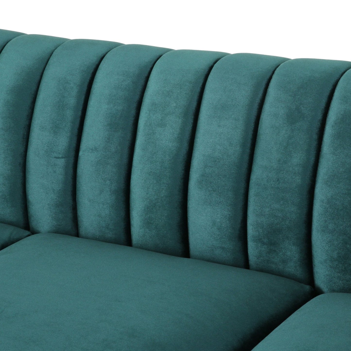 Teal Modern 84 Velvet 3-seater Rolled Arms Button Tufted Sofa with Nailhead Trim and Curved Backrest for Living Room