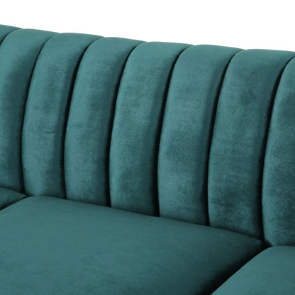 Teal Velvet 3-seater Rolled Arms Sofa with Button Tufting
