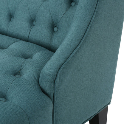 Teal Velvet Button Tufted High Wingback Loveseat Sofa