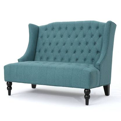 Teal Velvet Button Tufted High Wingback Loveseat Sofa