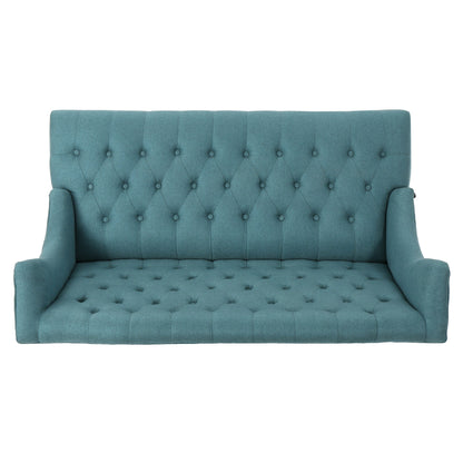 Teal Velvet Button Tufted High Wingback Loveseat Sofa