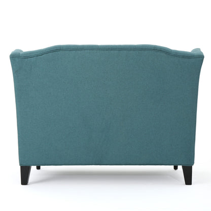 Teal Velvet Button Tufted High Wingback Loveseat Sofa
