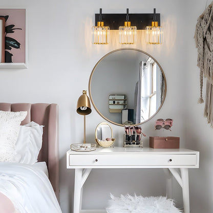 Moderne dimmbare Kristall-Badezimmer-Wandleuchten mit Waschtischleuchten und Kristallschirmen