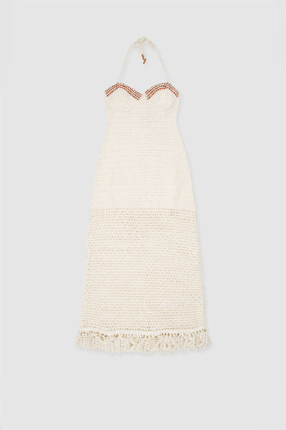 Ottavio Häkel-Midikleid – Elfenbein