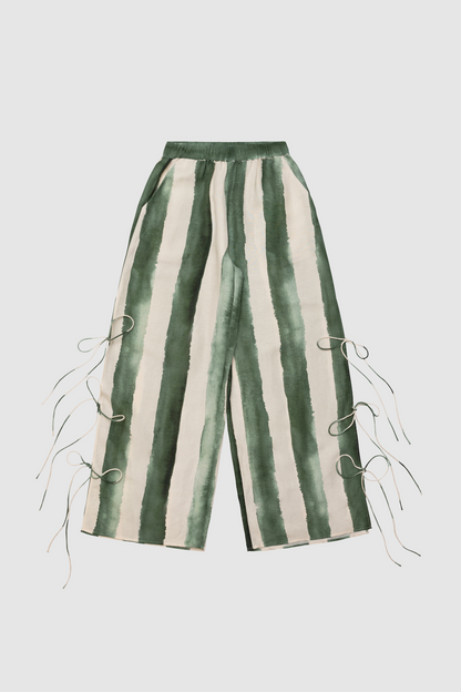 Havana Hose mit weitem Bein – Salbeigrün gestreift