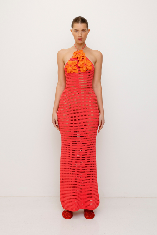 La Monada Strick-Maxikleid – Koralle