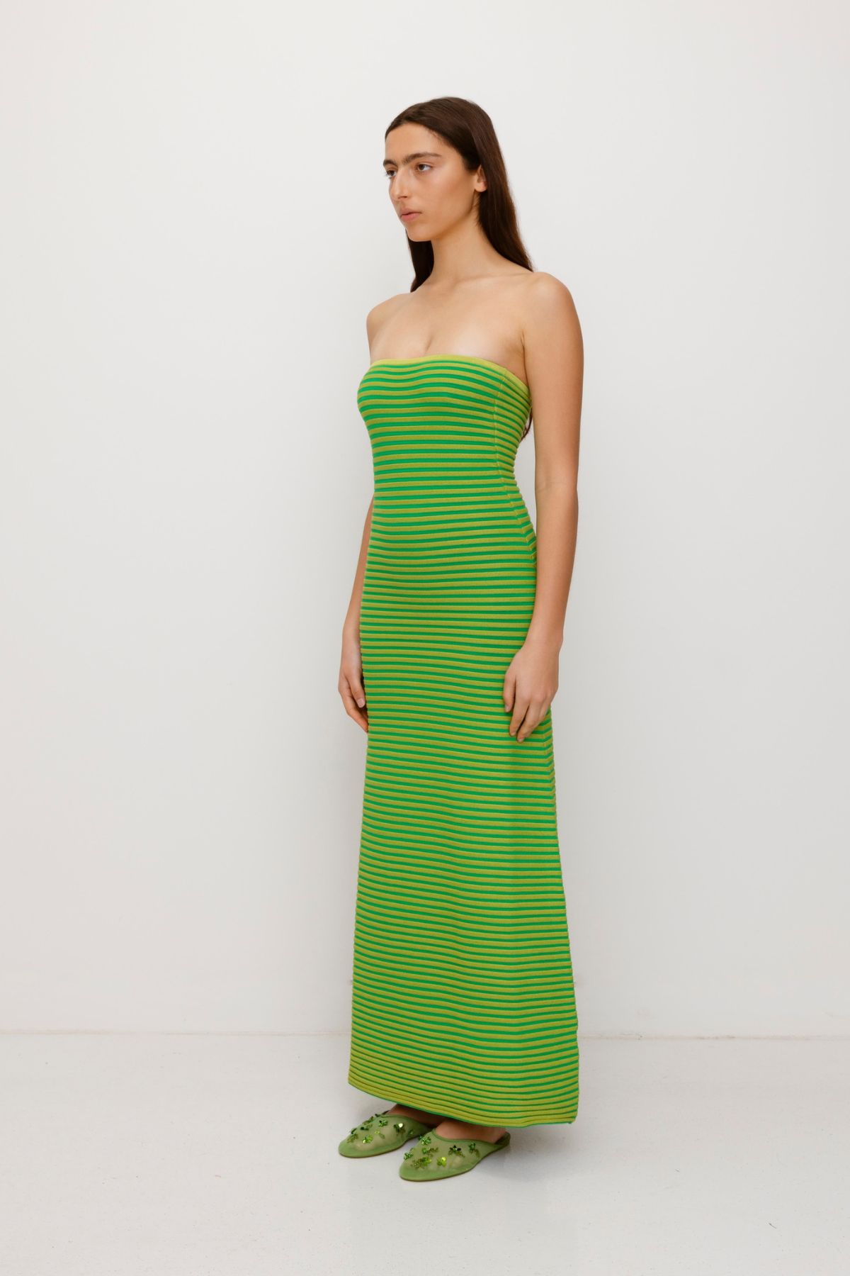 Sunmor Strick-Maxikleid - Limette