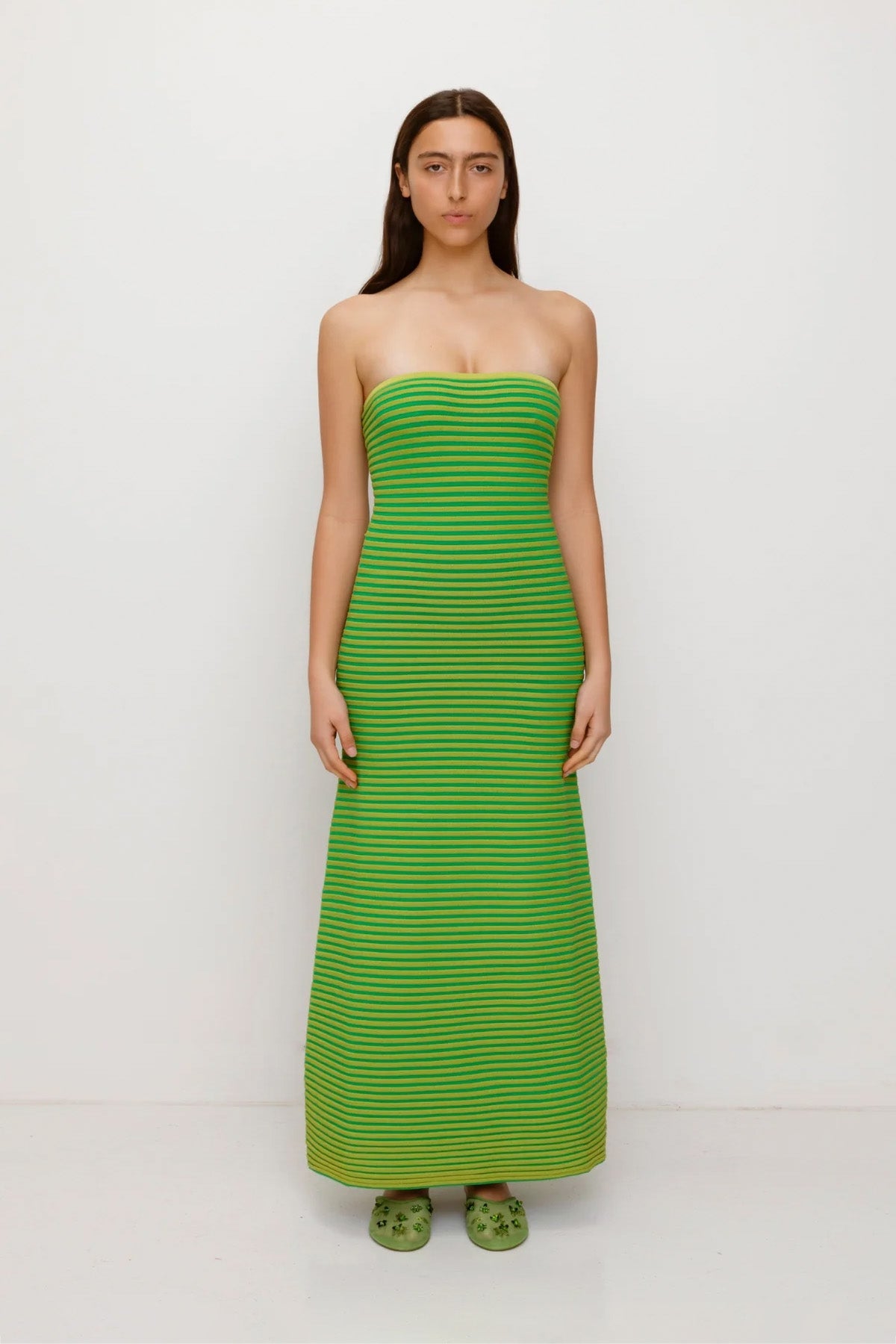 Sunmor Strick-Maxikleid - Limette