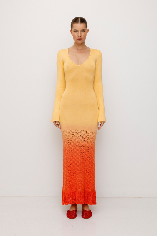 Zinna Maxikleid mit Ärmeln - Coral Sunset