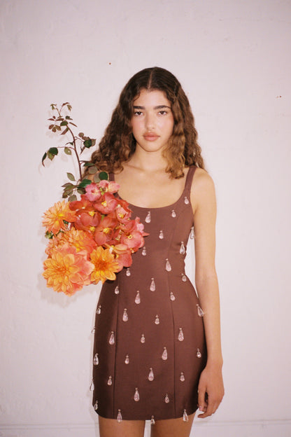 Luvia Minikleid mit Perlen - Schokolade