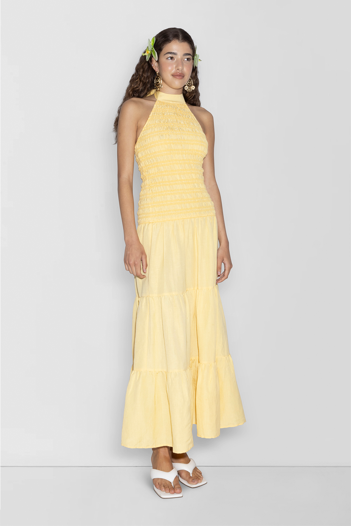 Ostia Gerafftes Maxikleid - Butter
