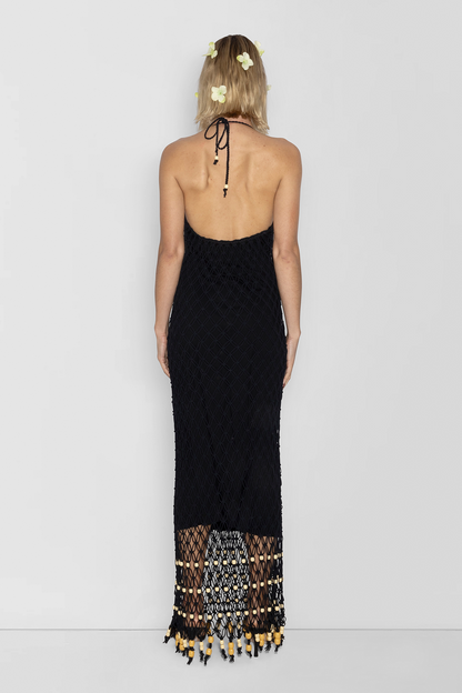 Reis Makramee-Maxikleid - Noir