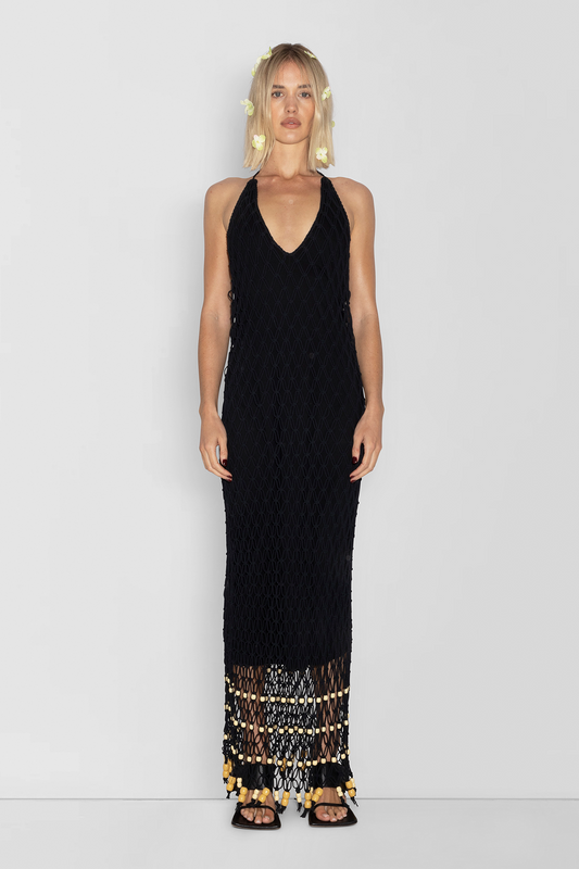 Reis Makramee-Maxikleid - Noir