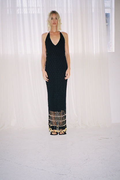 Reis Makramee-Maxikleid - Noir