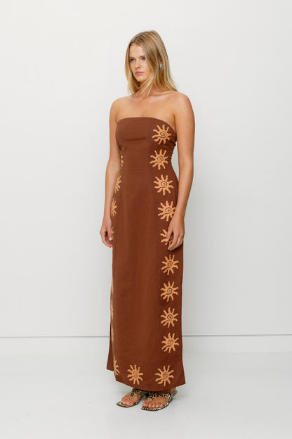 Sueno Trägerloses Maxikleid - Kakao