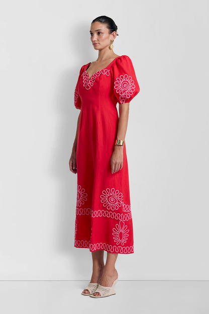 Carmensita besticktes Midikleid – Rojo