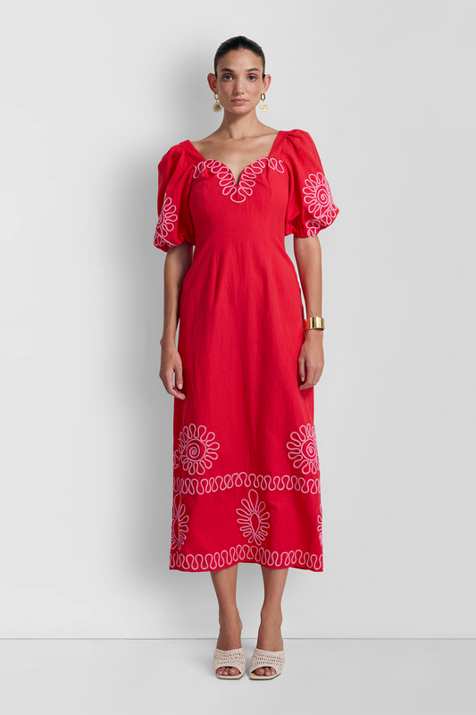 Carmensita besticktes Midikleid – Rojo