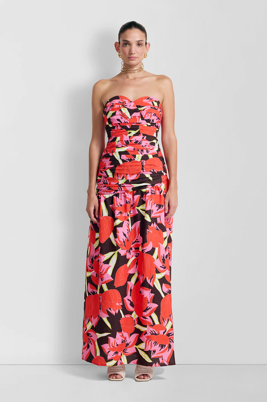 Dolcie trägerloses Maxikleid – Rojo Print