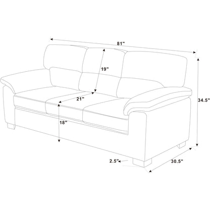 Three-Seat Leather Sofa - 30.5 D x 81 W x 34.5 H