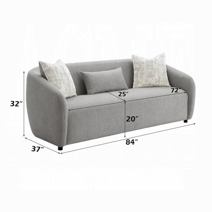 Tiena Sofa, 3 Accent Throw Pillows, Modern Light Gray Linen, 84 Inch