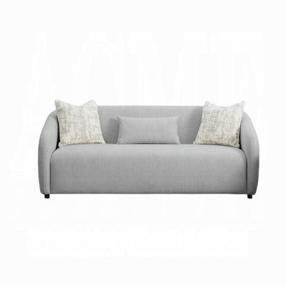 Tiena Sofa, 3 Accent Throw Pillows, Modern Light Gray Linen, 84 Inch